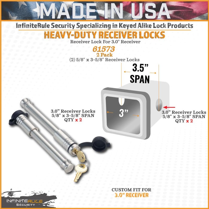 InfiniteRule Security 61573 | 2 Pack, Keyed Alike, Receiver Locks for 3" Receiver - Image 2